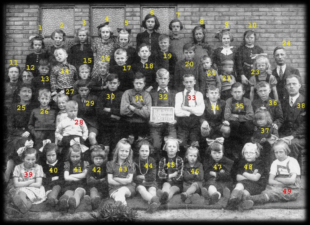 Schoolfoto s uit Nieuw-Amsterdam en omgeving, waarop kinderen voorkomen die behoren tot de families Post, Mink, Davids, van der Leij en later aangetrouwde families, welke vermeld zijn in de