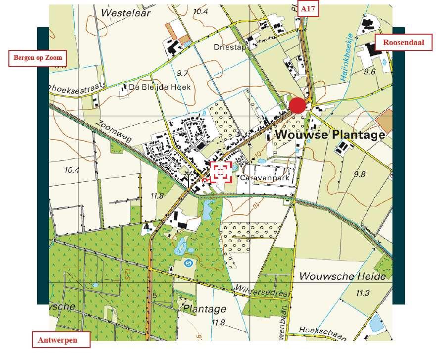 Situering In het centrum van het pittoreske dorpje Wouwse Plantage ligt deze vrijstaande woning met bedrijfsloods en tankstation op 1.