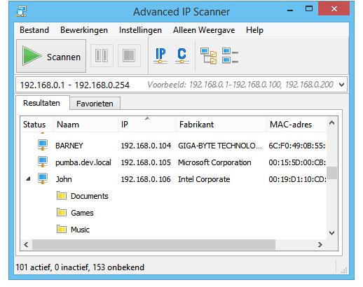 Interessante tool Advanced IP scanner http://www.advanced-ip-scanner.com/ Betrouwbare en gratis netwerkscanner voor LAN-analyse.