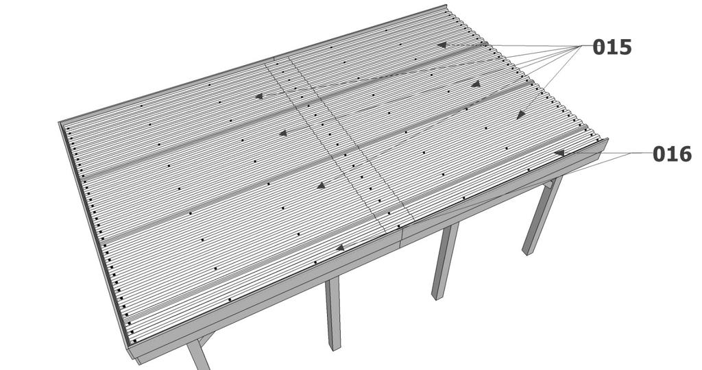 9. aluminium dakplaten monteren montages des tôles en aluminium Opgelet! - Indien u de dakplaten niet onmiddellijk plaatst, dient u deze op een vlakke ondergrond te stapelen.