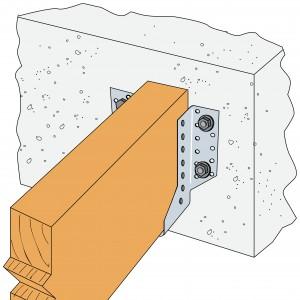 4. Presenteer de ophangbeugel en bevestig hem op de ondergrond met doorsteekankers. 5. Presenteer de gedragen balk in de ophangbeugel 6.