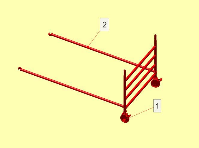 5 OPBOUW VAN DE BREDE ROLSTEIGER (2,4,6,8,10,12 m) 1: Steek beide wielen in het 4- trapsraam; zorg ervoor dat de wielen goed geborgd zijn; 2: Plaats de horizontalen op de