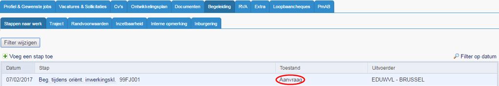 Het detailscherm wordt geopend. Opgelet! Alle velden met een sterretje zijn verplicht in te geven! Toestand: Met de toestand Aanvraag vraag je de 2 de lijnsbegeleiding aan.