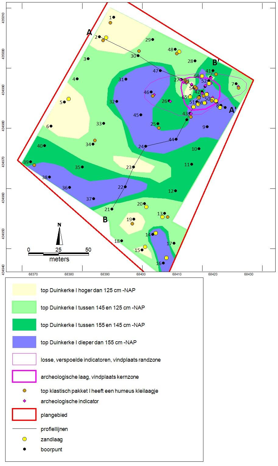 Afbeelding 4. Top Duinkerke I(klastisch pakket I) afzettingen ten opzichte van NAP.