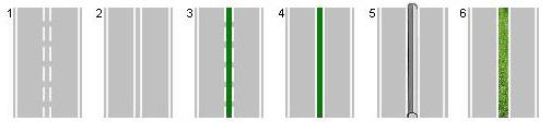 Wegcategorie Varianten van wegontwerp toegestaan door de richtlijn EHK SW GOW ETW 1 & 7 enkelbaansweg met onderbroken asmarkering; 2 & 8 enkelbaansweg met doorgetrokken asmarkering; 3 enkelbaansweg