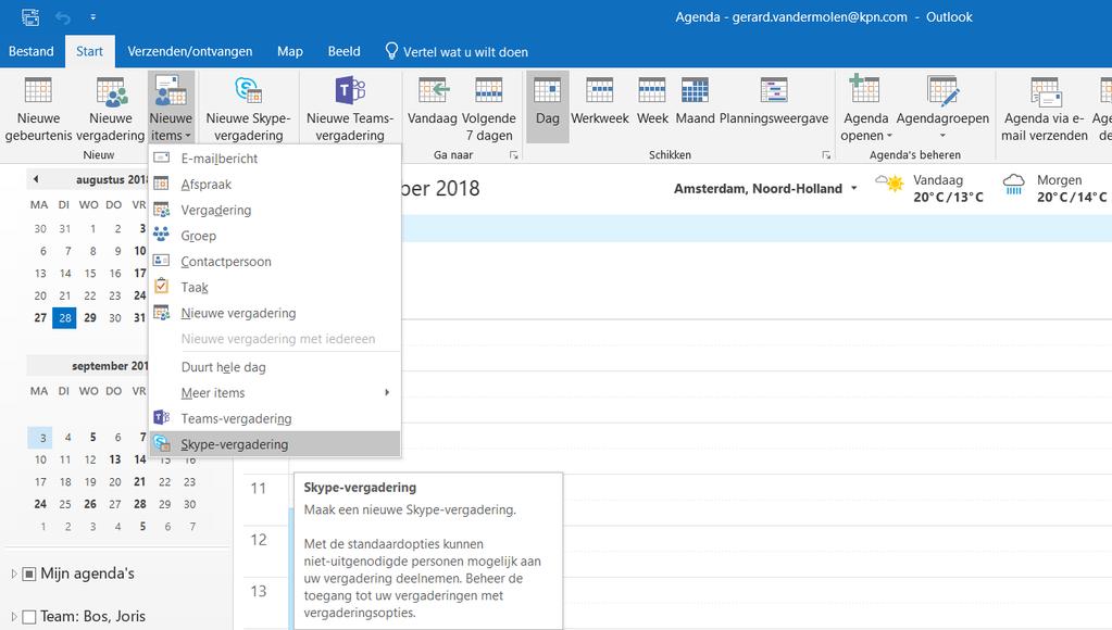 Een online vergadering inplannen 1. Open je agenda in Outlook 2.