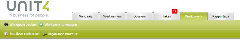 6. WERKGEVERS Afhankelijk van uw rol ziet u de volgende onderdelen onder het tabblad Werkgevers: 6.1. WERKGEVER ZOEKEN 1. Klik op Werkgever zoeken.