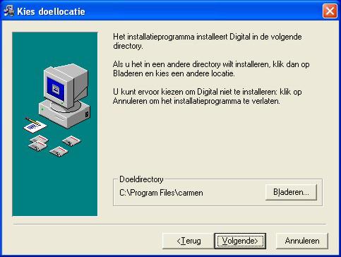 U kan nu opgeven op welke locatie het programma moet geinstalleerd worden, dit is altijd op de locale harde schijf!