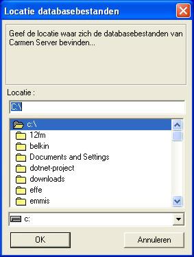 De databasebestanden bevinden zich op de harde schijf van de Carmen Server.