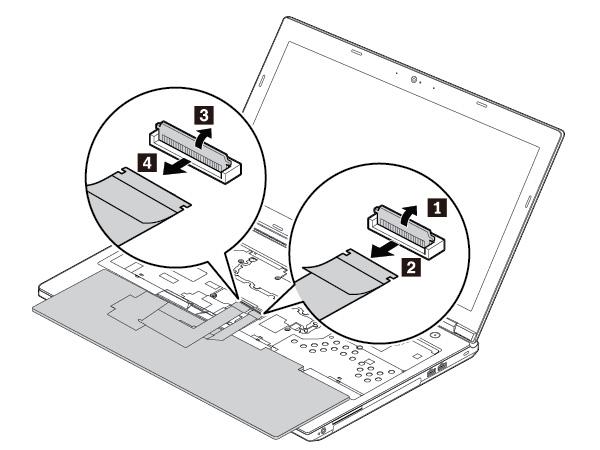 8. Laat het toetsenbord op de polssteun rusten en ontkoppel de aansluitingen. Verwijder vervolgens het toetsenbord.