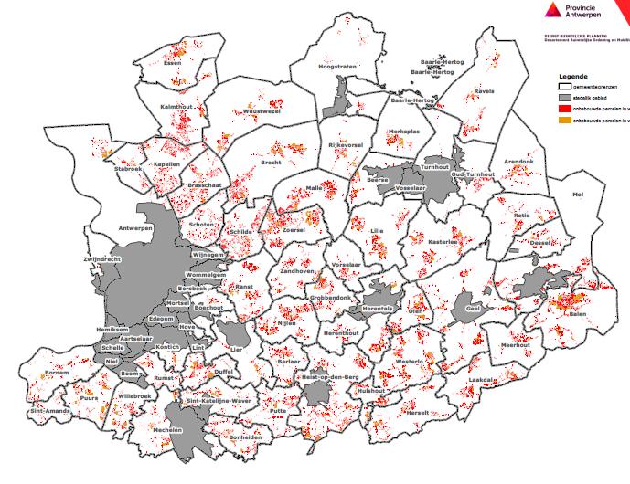Vraag en aanbod provincie Antwerpen in buitengebied Vraag : Woonbehoefte = 32.423 woonenteiten (WE) Aanbod : Theoretisch woonaanbod = ca 101.000 WE ca 69.000 in woongebied ca 32.