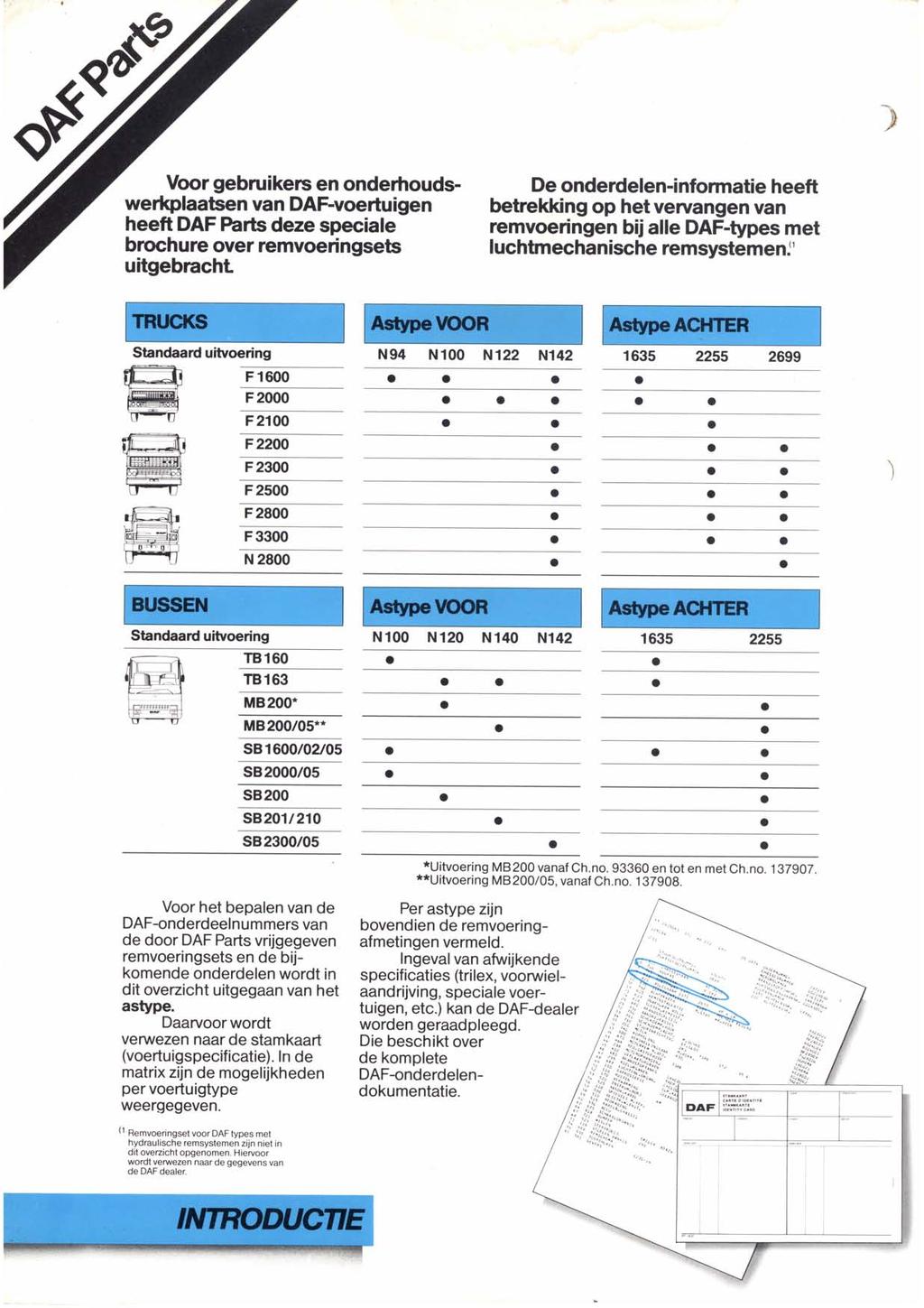 ) Voor gebruikers en onderhoudswerlglaatsen van DAF-voeÉuigen heeft DAF Parts deze speciale brochure over remvoeringsets uitgebracht De onderdelen-informatie heeft betrekking op hetvervangen van
