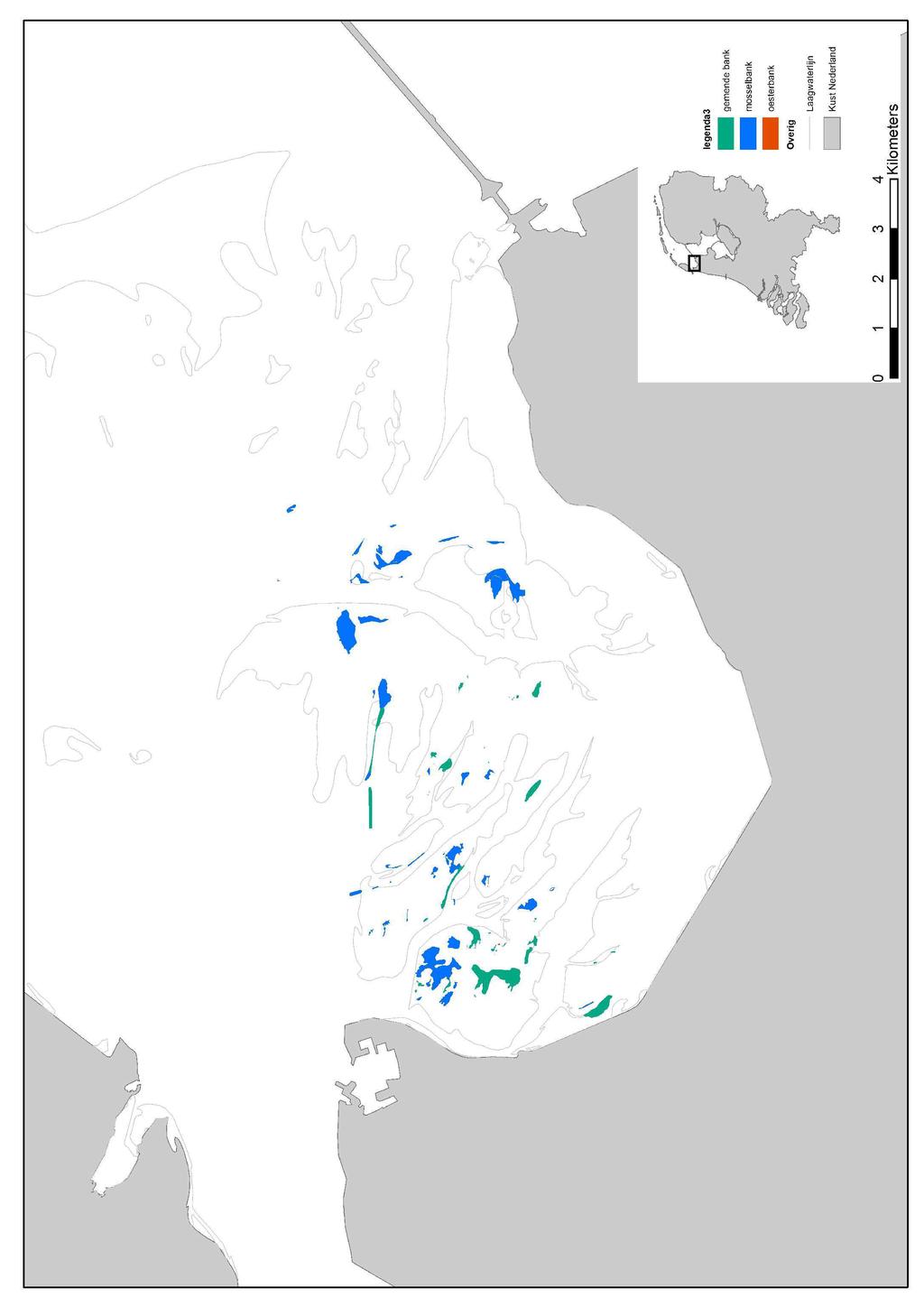 Kaart 1: Mossel-, oester- en gemengde banken
