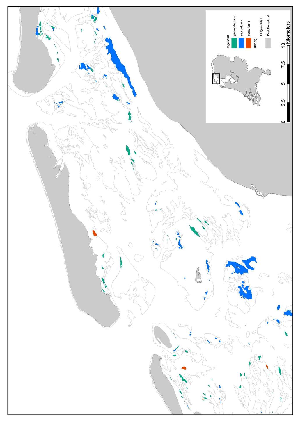 Kaart 2: Mossel-, oester- en gemengde banken omgeving