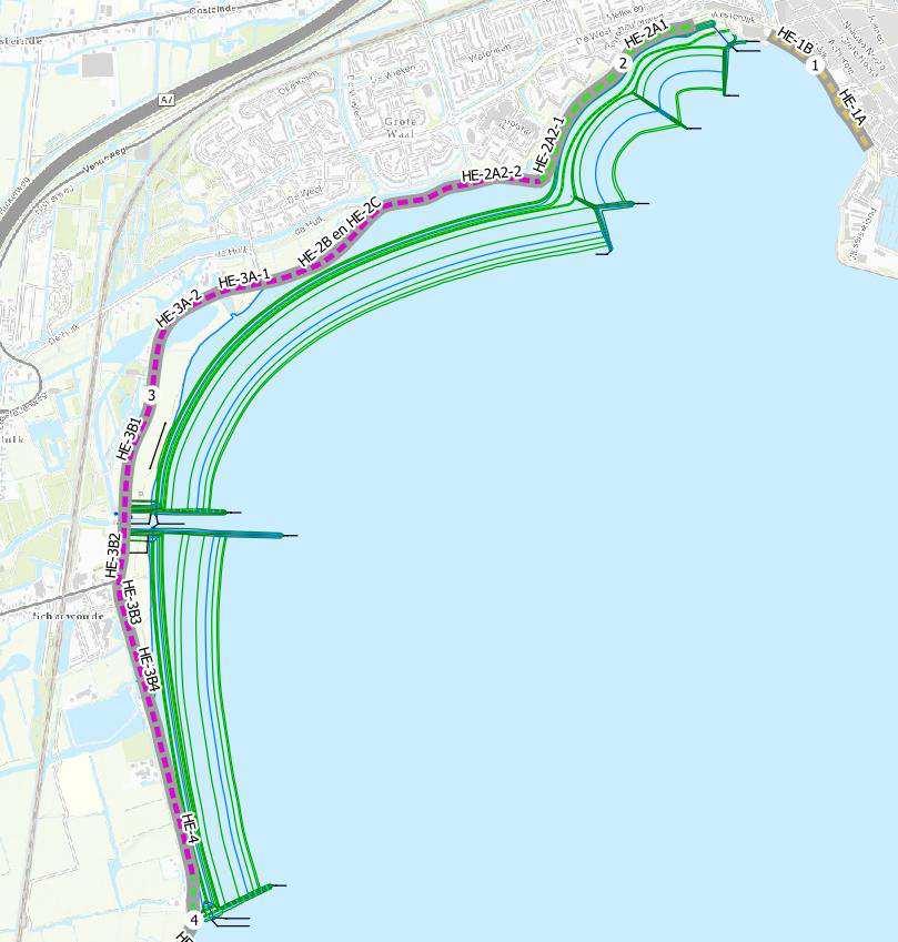 21 van 97 Stadstrand Hoorn Grote Waal De Hulk Karperput Figuur 5 Locatie Oeverdijktraject Stadstrand Hoorn, Grote W aal De Hulk en Karperput. Ontw erp is volgens het VO 6.2.2 Best aande geom et rie De hoogte van de bestaande dijk en voorland en de dieptes van het Markerm eer zijn bepaald op basis van de volgende inform at iebronnen: 1.