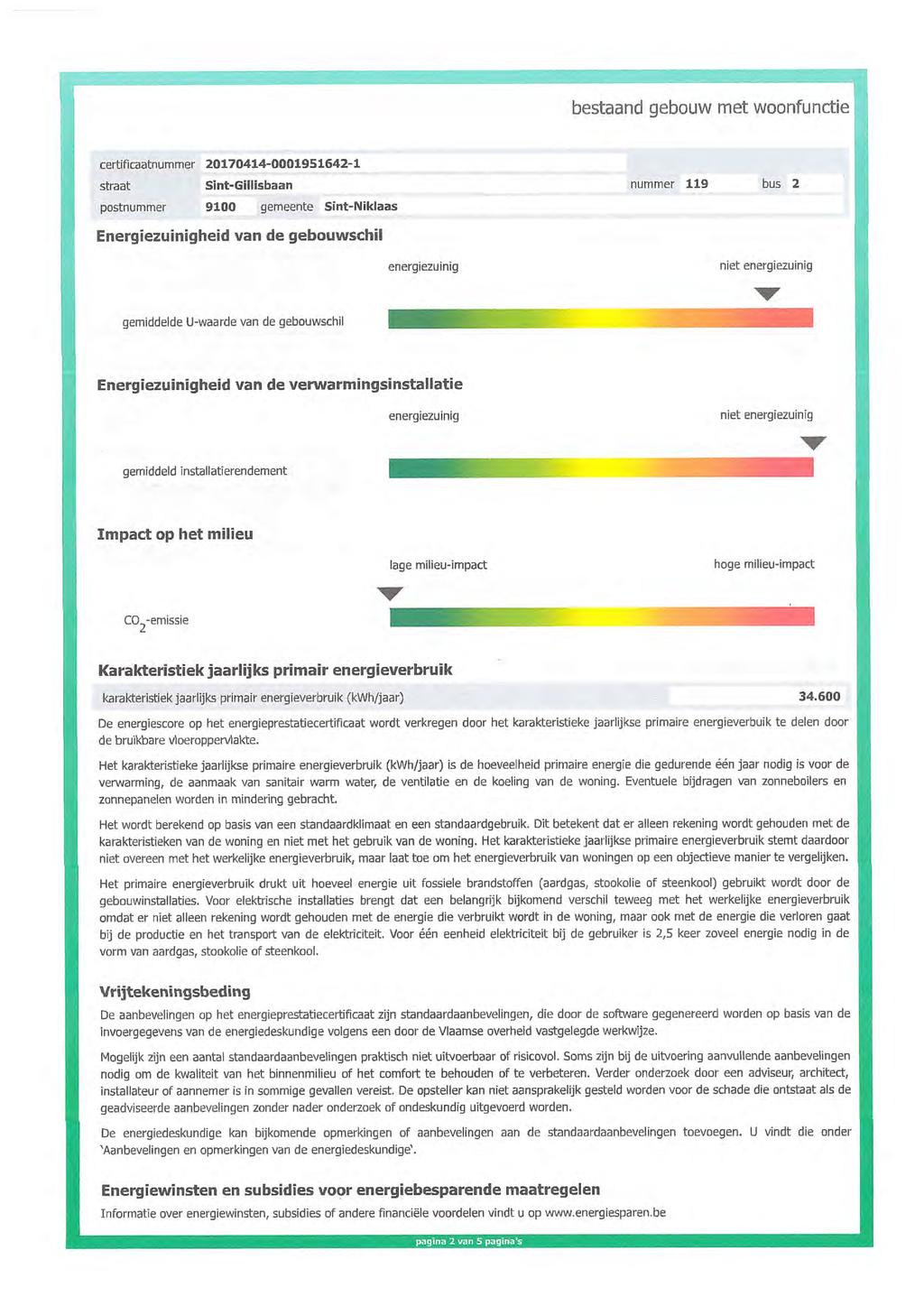 straat Sint-Gillisbaan nummer 119 bus 2 Energiezuinigheid van de gebouwschil gemiddelde U-waarde van de gebouwschil 11111.