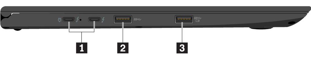 Linkerkant 1 USB-C -aansluitingen (compatibel met Thunderbolt 3)/voedingsaansluitingen 2 USB 3.0-aansluiting 3 Always On USB 3.