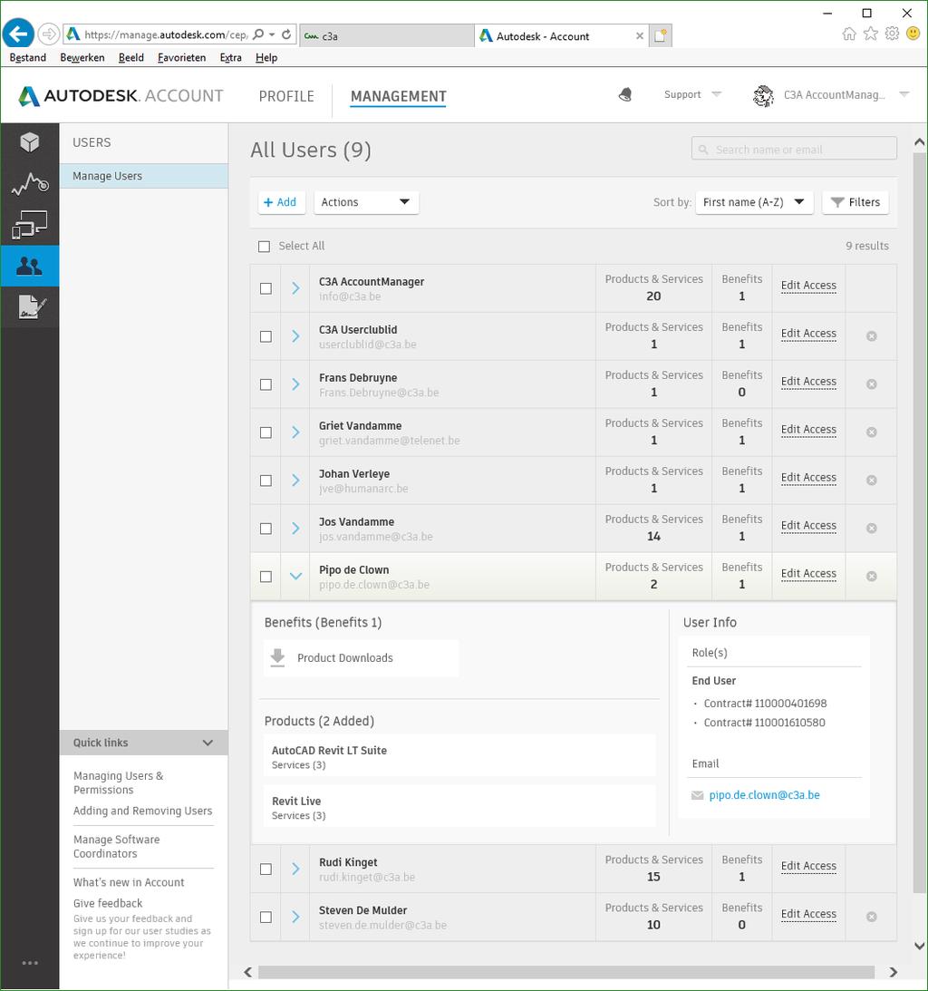 blad 22 Nieuws met Revit & C3A-Extensies release 2019 C3A-Workshops mei/juni 2018 Via de optie Edit Access kan de