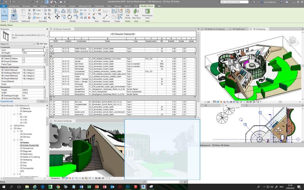 C3A-Workshops mei/juni 2018 Nieuw met Revit & C3A-Extensies release 2019 blad 41 Na het Tabben van de Views, kunt u het volgende doen: Versleep een tabblad om de Views in een bepaalde volgorde te