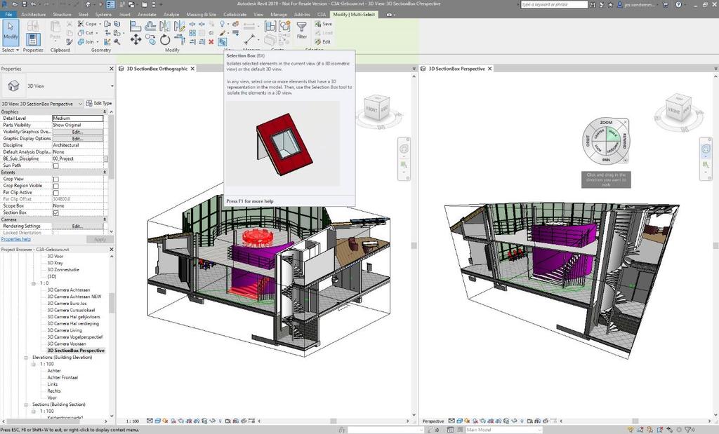 blad 44 Nieuws met Revit & C3A-Extensies release 2019 C3A-Workshops mei/juni 2018 En met een selectie van een object en een Zoom To Fit in een Perspective View zonder Cropping wordt