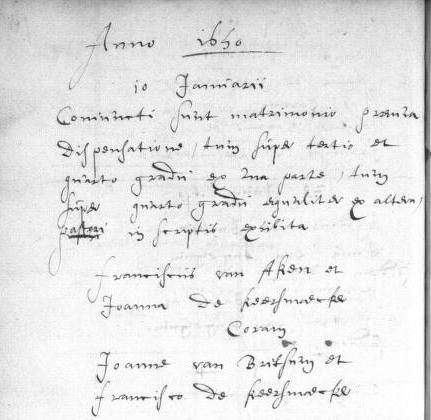 BIJLAGE 1 Huwelijk tussen Franchoys van Aken en Joanna de Keersmaecker Londerzeel 10 januari 1650.
