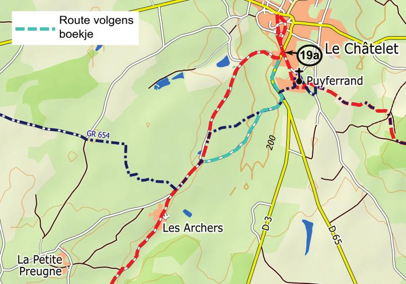 Km 43.2 Splitsing van Acre: linksaf, stijgend. [(APD) La Tremble 2 km]. Km 45.2 Néret [(C) in Mulles, 3 km] [(APD) La Tremble 2 km.