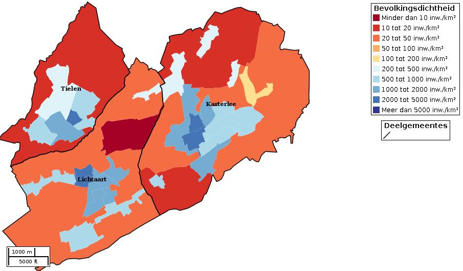 Kaartvisualisatie inwoners per statistische sector (wijk) voor Bron: