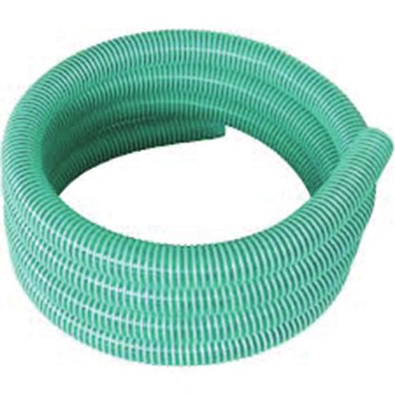 Zuigslang groen Groene, transparante PVC slang voorzien van witte, slagvaste extra stevige spiraal.