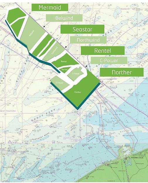 23km from the Belgian Coast Largest offshore wind farm in Belgium 44 8,4 MW Vestas 164 turbines