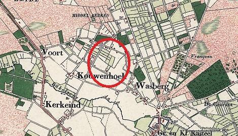 Studie historische kaarten Bestudering van historische kaarten levert de volgende gegevenheden op: - de oude naam is Kouwenhoek - over de es liep een pad