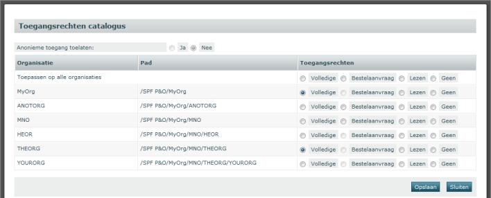 organisatie in de lijst de gepaste rechten of Gebruik de optie Toepassen op alle organisaties om een bepaald toegangsrecht toe te passen op alle suborganisaties Nadien kan je de rechten van