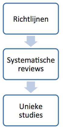 Wanneer er geen richtlijn gevonden wordt of niet beschikbaar is, wordt gezocht naar systematische reviews.