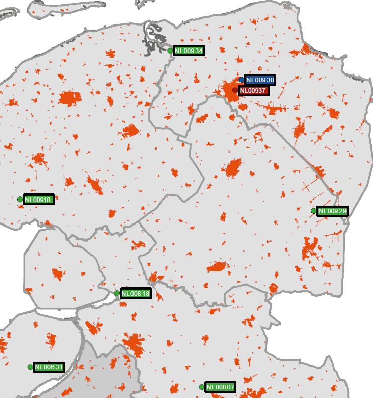 Afbeelding 7 Overzicht Regionale, stedelijke en straat meetstations nabij Drenthe Bron: Jaaroverzicht luchtkwaliteit, RIVM, 2014 Tabel 3 Meetstations en locaties zoals