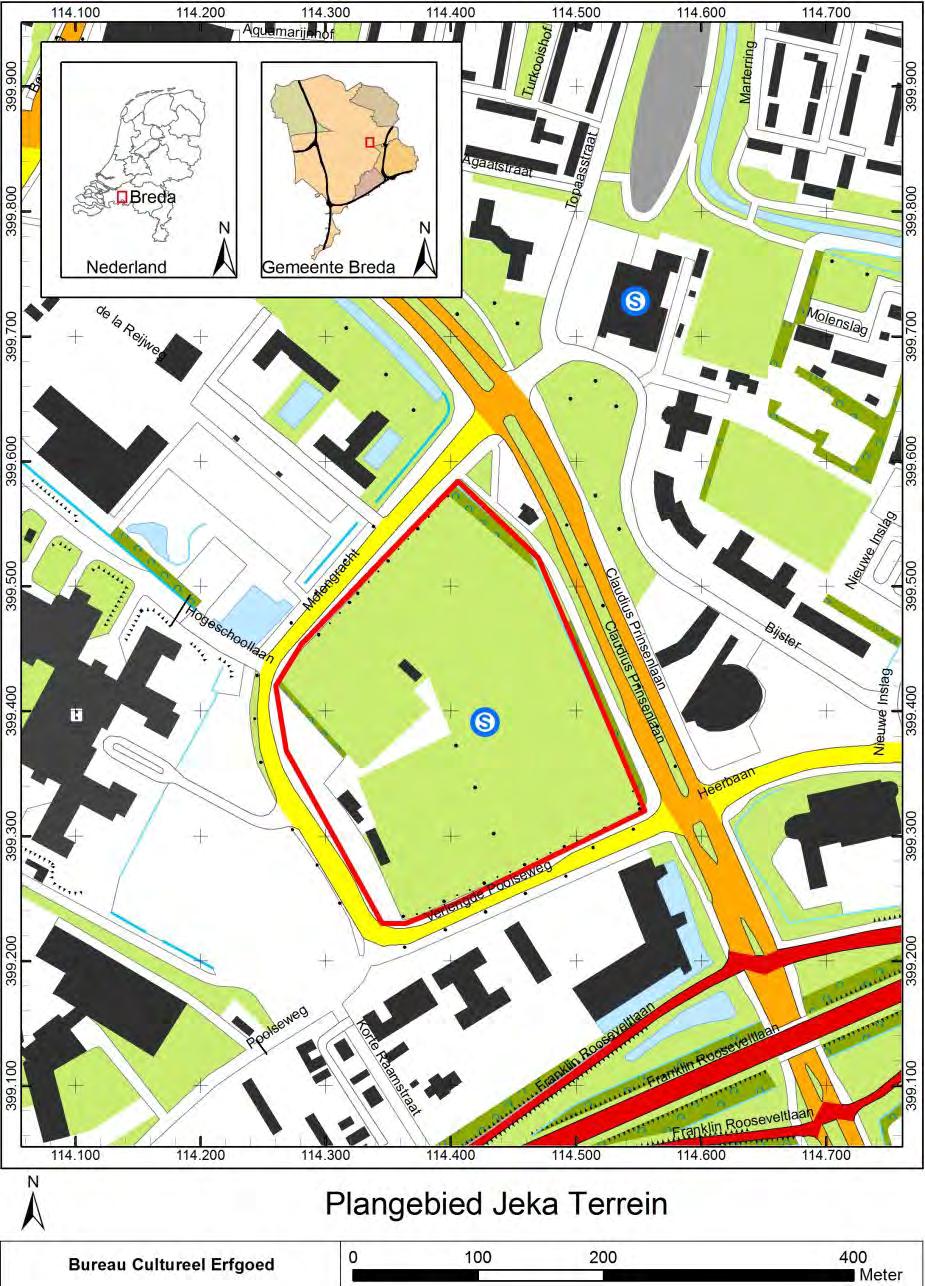 Inventariserend veldonderzoek proefsleuven Molengracht JEKA 2 Ligging en aard van het terrein Het plangebied ligt aan de Claudius Prinsenlaan gelegen ten oosten van het centrum van de Gemeente Breda.