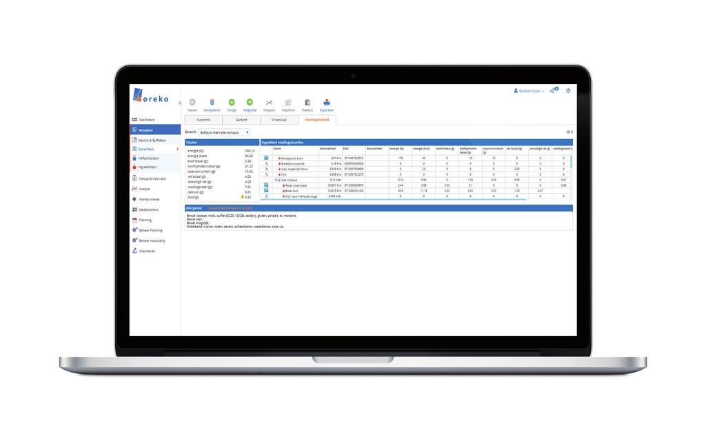 ALLERGENENDECLARATIE Via een koppeling met PS in Foodservice beschikt