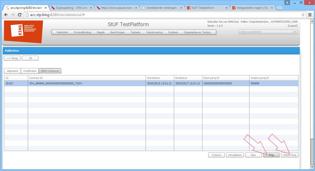 (zoals hierboven beschreven) en in het te testen softwareproduct, kunt u de verbinding testen.