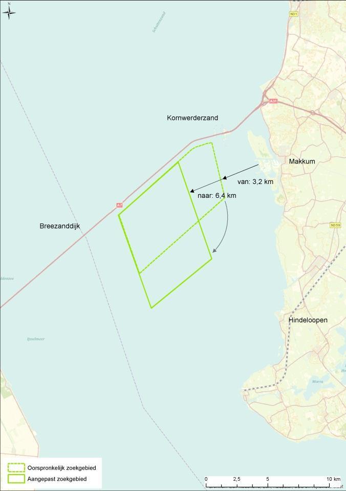 Belangrijkste conclusie tot nu toe: kanteling zoekgebied De inzichten opgedaan uit de voorgaande analyses heeft Windpark Fryslân BV doen besluiten in nauw overleg met betrokken overheden het