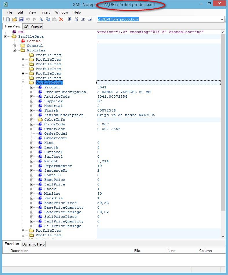 Onderstaande screenshot toont het gegeneerde XML-bestand voor de geselecteerde profielen: De XML-formaten welke gegenereerd worden staan beschreven in onderstaande