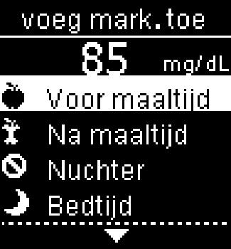 Druk op om de geselecteerde maaltijd voor het meetresultaat in te stellen.
