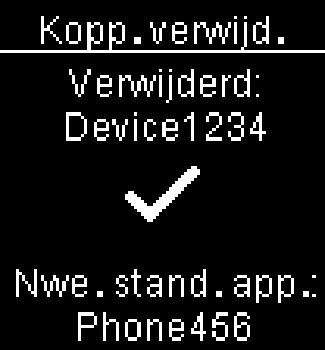 De naam van het verwijderde apparaat en worden op de display weergegeven.