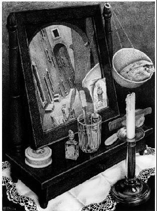 Tentoonstellingen uit 1934 (zie afb. 2). In dit stilleven is een kaptafeltje te zien waarvan de spiegel ietwat naar boven is gekanteld.