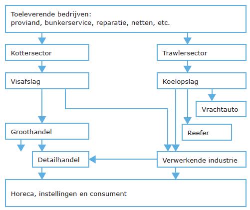 2 ECONOMIE Het viscluster neemt een belangrijke positie in binnen de economische structuur van de Scheveningse haven. Onderstaande figuur geeft de interactie tussen de verschillende onderdelen weer.