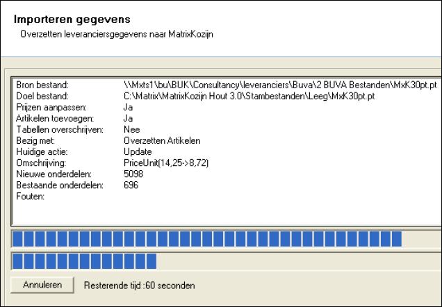 Uitvoeren van de import Na het kiezen van volgende in het vorige scherm zal het programma starten met de import van de door u gekozen gegevens.