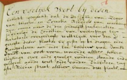 een huisje en erve in Sommelsdijk gelegen aan de Westzijde van den dubbelden ring ofte nieuwstraat alhier.., zie figuur 2 hieronder. Op 8 september 1708 wordt het eerste kindje Lijntje gedoopt.