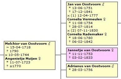 Melcherts geboren in 1751, zie figuur 5. Figuur 5: Parenteel Jan Jans v Oostvoorn geb.