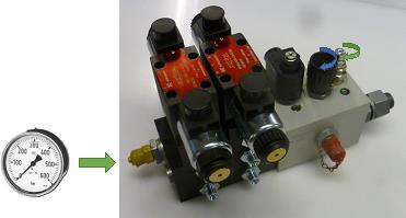 5.6.3 Afstellen en instellen ventielblok Automatische-diepteregeling. OPMERKING!!! Het ventielblok is af fabriek op de juiste druk en flow afgesteld. WAARSCHUWING!