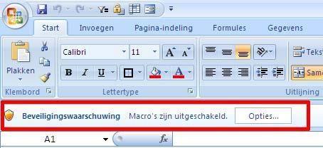Op de plek waar de beveiligingswaarschuwing staat, klikt u op Opties.