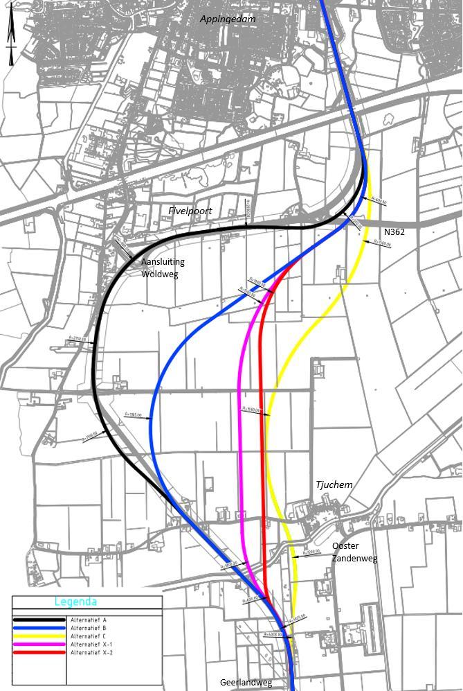 Figuur 3.2: Alternatieven tracering Geerlandweg - N362 Relevante aansluitingen Een aantal aansluitingen zullen er in de alternatieven anders uit zien dan in de huidige situatie.