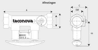 Inregelventiel Voor het inregelen van de tapwaterflow is op de wisselaar standaard een Taco-Setter gemonteerd. De tapwaterflow moet overeenkomen met het vermogen van de platenwisselaar.