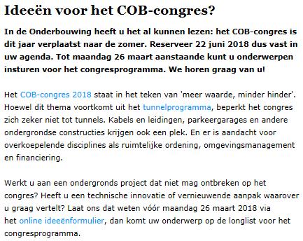 COB congres 22 juni 2018 Meer waarde en minder hinder Plenair gedeelte en